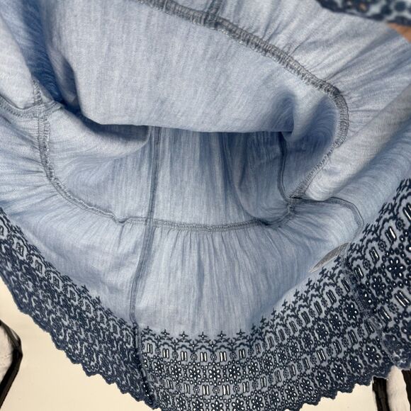 Old Navy Chambray Denim Embroidered Long Flutter Sleeve Dress Size Small Boho - Picture 5 of 11